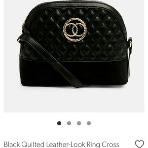 New Look Black Quilted Leather-Look Ring Cross Body Bag